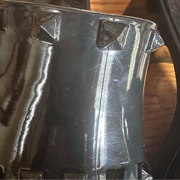 Madden Girl Paccer Shiny Black Studded Platform Heeled Jelly Slide Sandals 8.5 - Picture 9 of 13